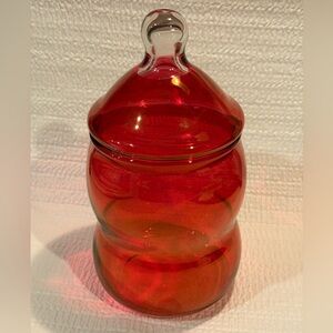Vintage 1960s Imperial Iridescent Glass Cranberry Apothecary Bubble Jar & Lid
